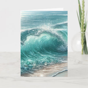 Carte Jolie vague bleue avec des étincelles Bonne Annive