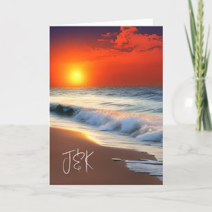 Carte Jolie vague océanique et coucher du soleil Anniver