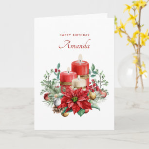 Carte Jolies bougies et Bouquet Poinsettia Anniversaire
