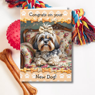 Carte Jolies félicitations pour votre nouveau chien Lhas