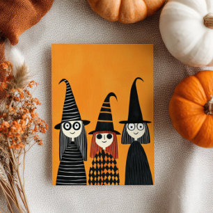 Carte Jolies sorcières caricaturales avec nom Halloween