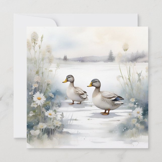 Carte Jolis canards à l'aquarelle et marguerites vierge (Devant)