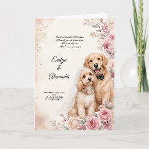 Carte Jolis chiens de mariage aquarelle rose tendre flor
