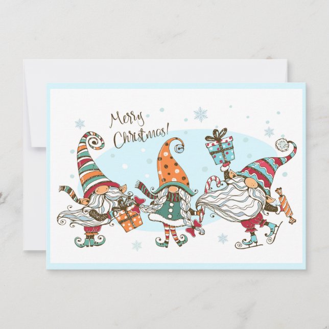 Carte Jolis lutins de Noël gnomes aquarelle amusant  (Devant)