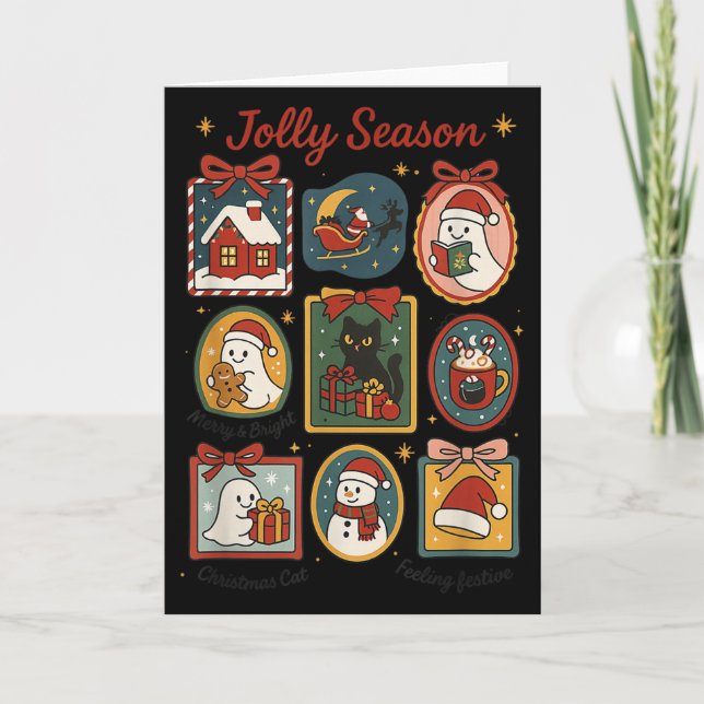 Carte Jolly Season Ghost Cat Santa Christmas Frame Merry (Devant)