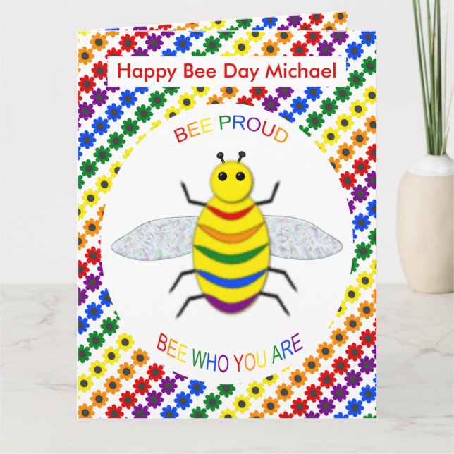 Carte Jote LGBT Bee Fier Arc-en-ciel et Fleurs Anniversa (Devant)