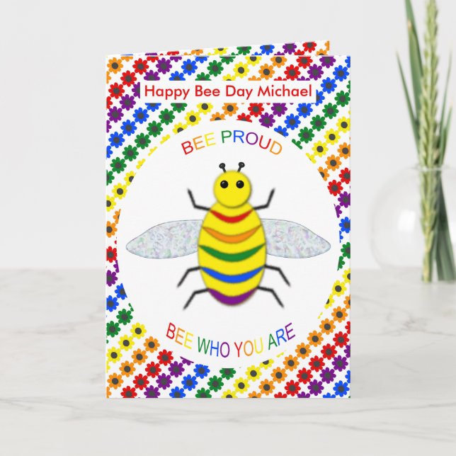 Carte Jote LGBT Bee Fier Arc-en-ciel et Fleurs Anniversa (Devant)