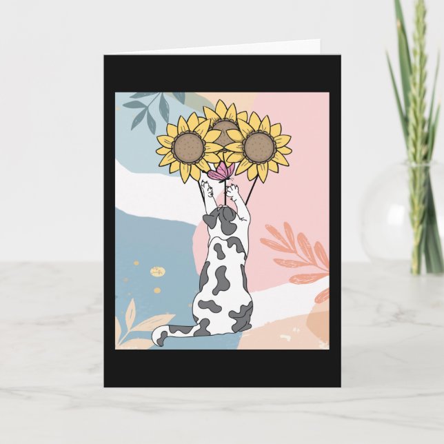 Carte Jouer Chat Avec Papillon Et Fleurs De Soleil (Devant)