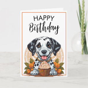 Carte Jouer Chien dalmate avec Cupcake Anniversaire