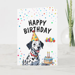 Carte Jouer Chien dalmate avec gâteau Anniversaire