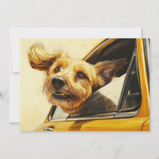 Carte Jouer Chien Profitant De Voiture Ride Art (Devant)