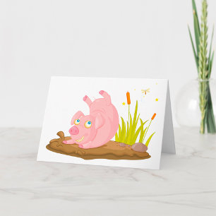 Carte Jouer le cochon dans la boue drôle animal de ferme