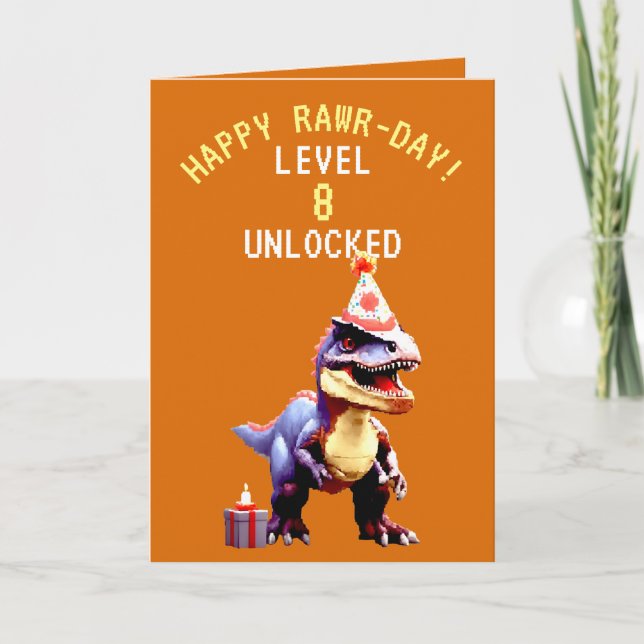 Carte Jouer Orange & Blanc Trex Pixel Jeu Anniversaire (Devant)