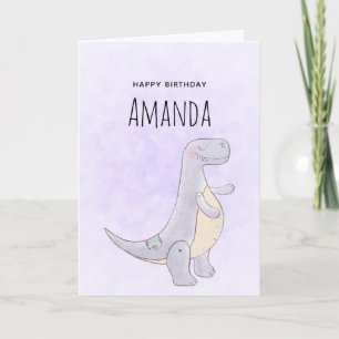Carte Jouet Dinosaure gris mou Aquarelle Anniversaire