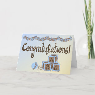 Carte Jouets Bleus et Brown Bébé Garçon Félicitations