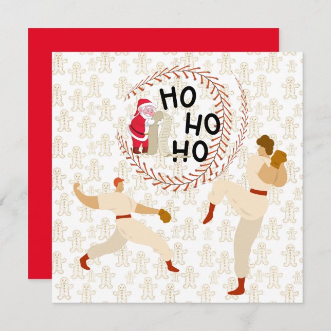 Carte Joueur de baseball joyeux Noël et Père Noël (Devant / Derrière)