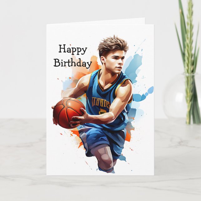 Carte Joueur de basket Aquarelle Joyeux anniversaire (Devant)