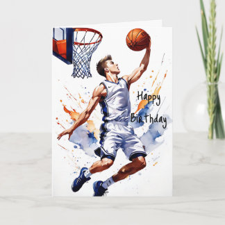 Carte Joueur de basket-ball Splash Watercolor Joyeux ann