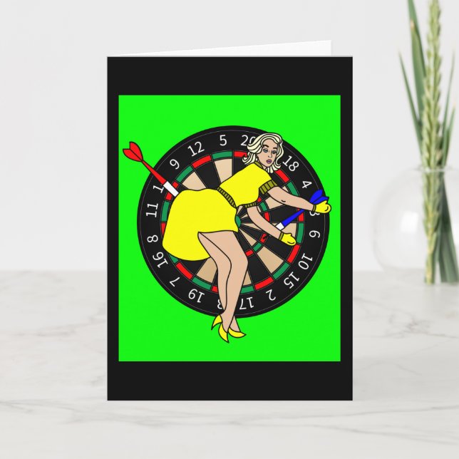 Carte Joueur de fléchettes en tableau noir avec flèches  (Devant)