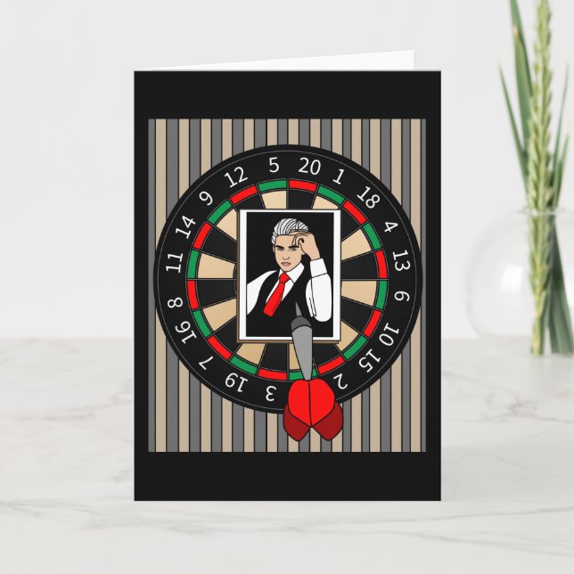 Carte Joueur de fléchettes en tableau noir avec flèches  (Devant)