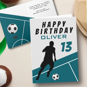Carte Joueur de football Teal Ballon de football Garçon