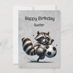 Carte Joueur de soccer mignon Raccoon personnalisé Anniv