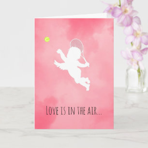 Carte Joueur de tennis Cupidon rose à la Saint-Valentin