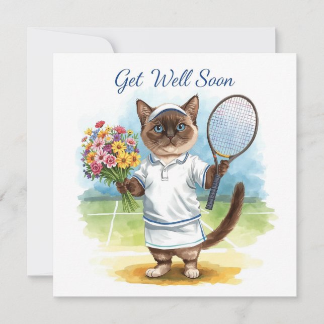 Carte Joueur de tennis Soyez bien Bientôt avec des fleur (Devant)