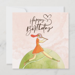 Carte Joueuse de tennis Joyeuse aquarelle d'anniversaire