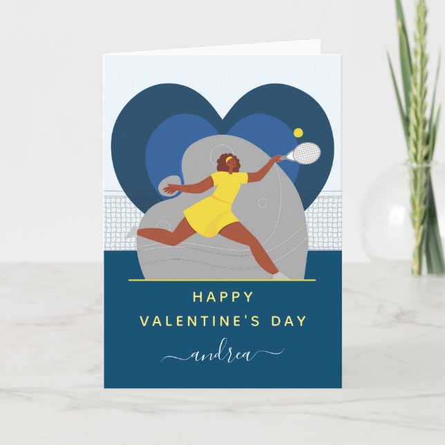Carte Joueuse de tennis Valentine's Day Girl sur le cour (Devant)