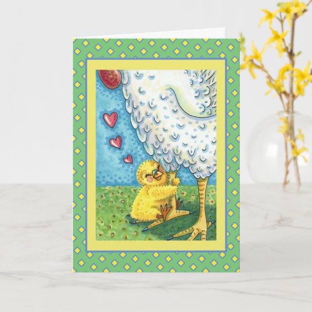 Carte JOUEZ VOTRE MOMME, BÉBÉ CHICK AIME MÈRE EN Blank (Fleur jaune)