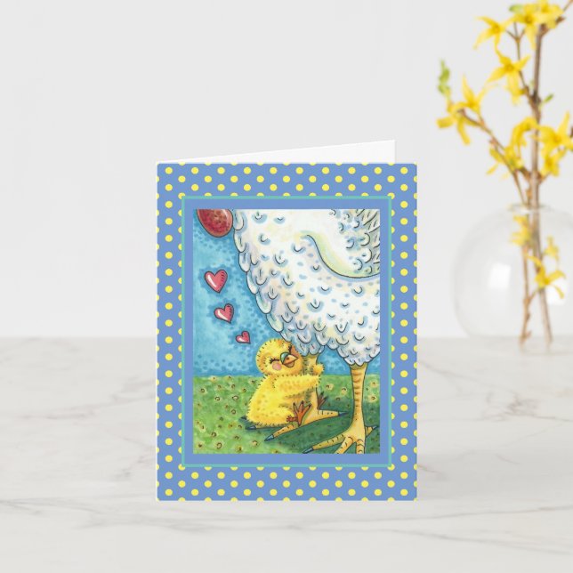 Carte JOUEZ VOTRE MOMME, BÉBÉ CHICK AIME MÈRE EN Blank (Fleur jaune)