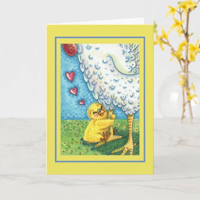 Carte JOUEZ VOTRE MOMME, BÉBÉ CHICK AIME MÈRE EN Blank (Fleur jaune)