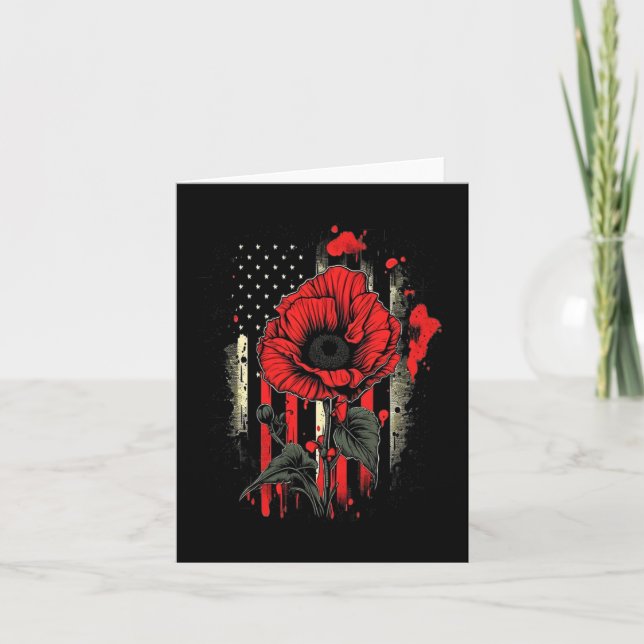 Carte Jour commémoratif Red Poppy Flower American Flag U (Devant)