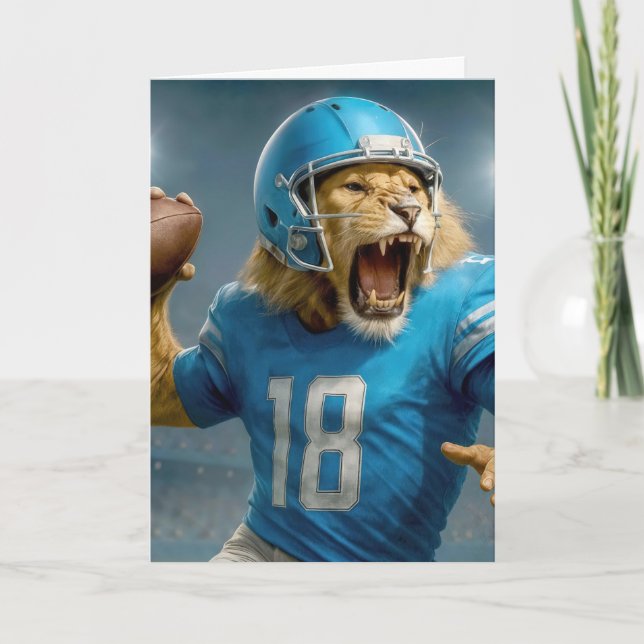 Carte Jour d'anniversaire #18 Lion Quarterback Football  (Devant)