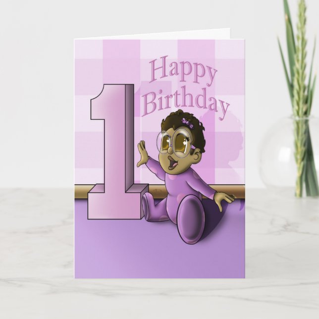 Carte Jour d'anniversaire de la mignonne fille afro-amér (Devant)
