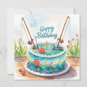 Carte Jour d'anniversaire de pêche sur le thème du plais