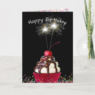 Carte Jour D'Anniversaire Des Sparklers Sur Cupcake