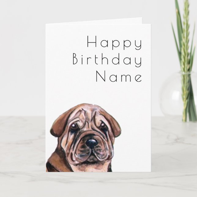 Carte Jour d'anniversaire du mignon chien Shar Pei Art D (Devant)