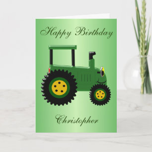 Carte Jour d'anniversaire du tracteur vert personnalisé