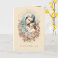 Jour de baptême catholique Mère et enfant floraux