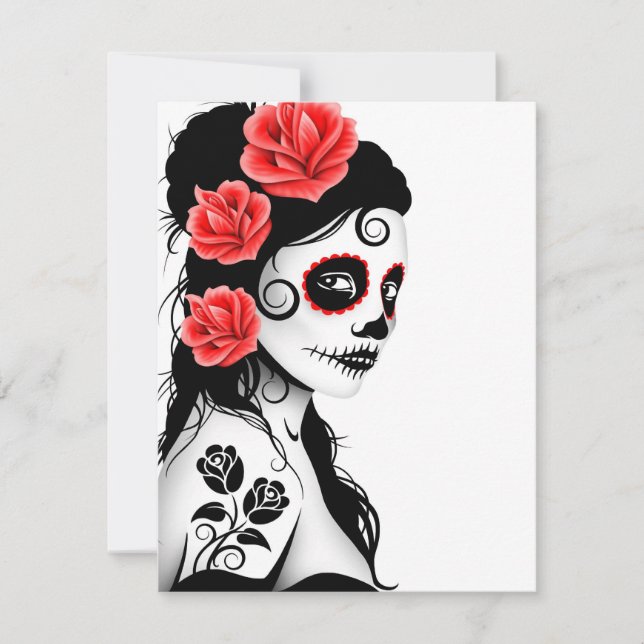 Carte Jour de la fille crâne de sucre mort - blanc (Devant)