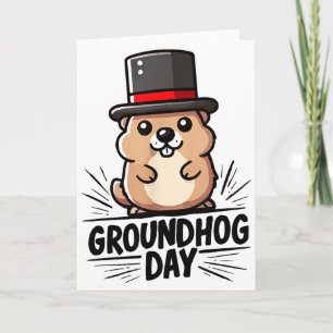 Carte Jour de la marmotte mignon et heureux le 2 février