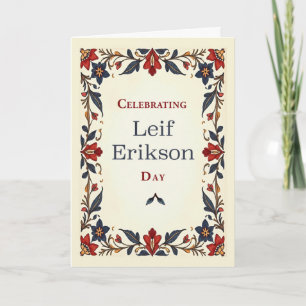 Carte Jour de Leif Erikson Bordure d'art folklorique sca