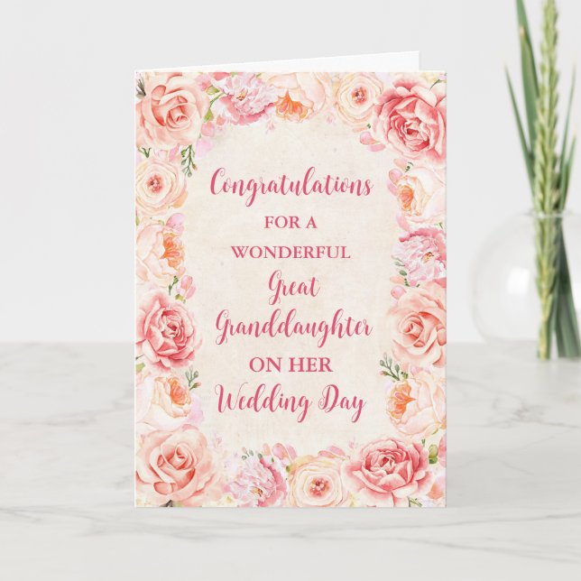 Carte Jour de mariage rose Floral Great Grandgirl (Devant)