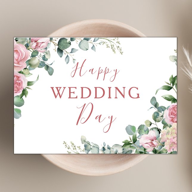 Carte Jour de mariage rose pâle et fleuri Eucalyptus (Créateur téléchargé)