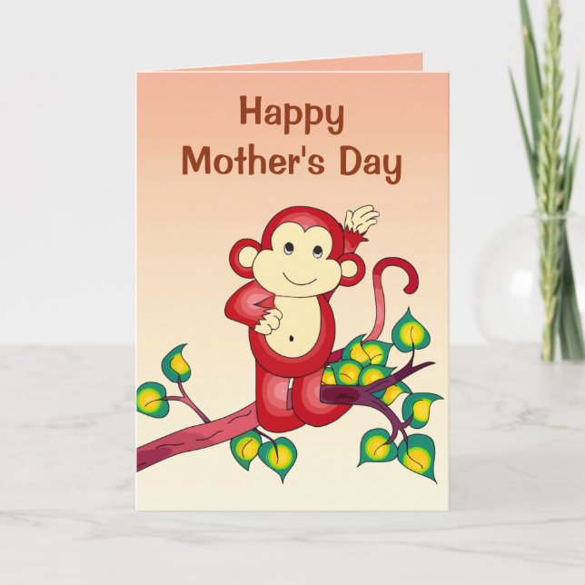 Carte Jour de mères animal de singe rouge (Devant)