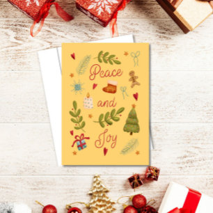Carte Jour de Noël aquarelle Paix et Joie
