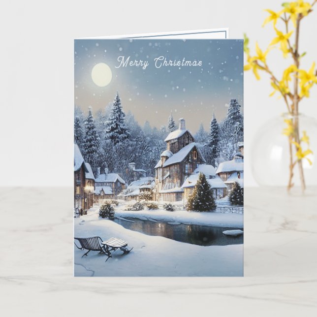 Carte Jour de Noël d'hiver Country Village (Fleur jaune)