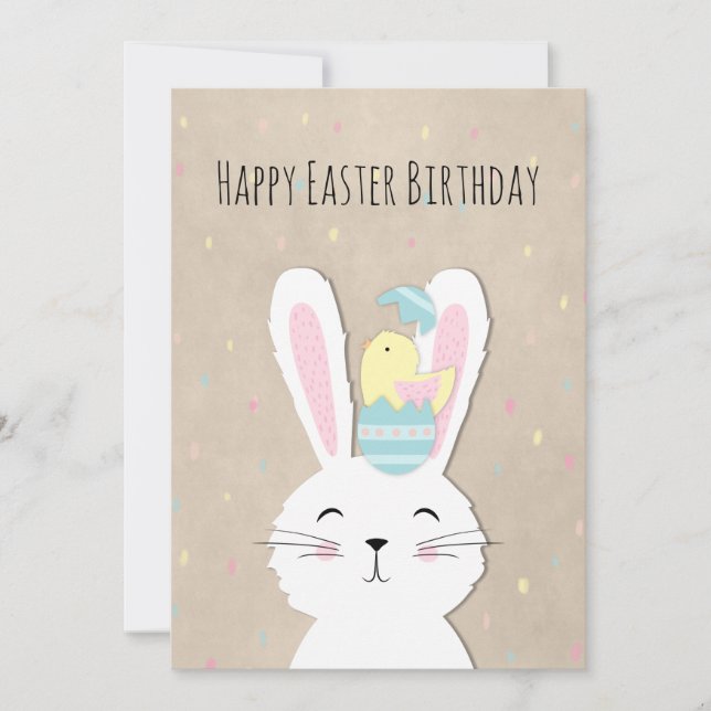 Carte Jour de Pâques mignon lapin et oeufs (Devant)